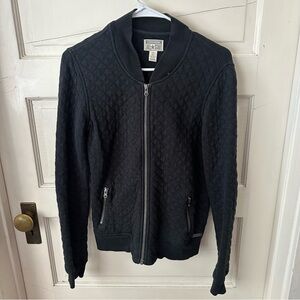 Converse All Star Quilted Black Bomber Jacket Full Zip Front Ribbed Collar